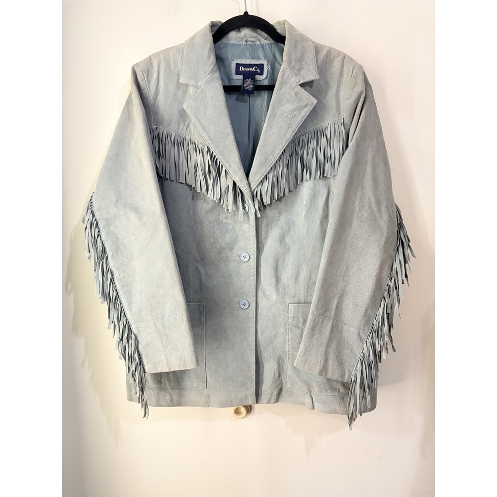 Vintage Denim & Co Blue Suede Fringe Western Jacket‎ Leather Women's 1X Y2K
